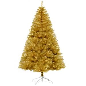 HOMCOM Künstlicher Weihnachtsbaum 1,8 m Christbaum Schnee einfacher Aufbau Tannenbaum 1000 Äste flammhemmend selbst aufblasend PET Stahl Gold