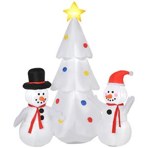 HOMCOM Aufblasbarer Weihnachtsbaum Weihnachtsdekoration mit Schneemann 185 cm Weihnachtsbeleuchtung LED Selbstaufblasend Polyester Weiß 143x92x185cm