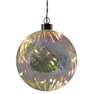 1x stuks verlichte glazen kerstballen met 10 lampjes transparant parelmoer 12 cm -