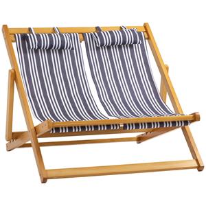 Outsunny Sonnenliege Doppelliege aus Holz Gartenliege Zweisitzer 3-stufig verstellbare Rückenlehne klappbar Loungemöbel Strand Pool bunt 108x105x85cm
