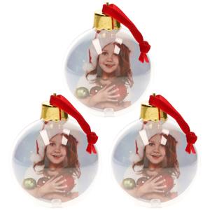 3x stuks DIY foto/fotolijst kunststof kerstballen transparant 8 cm -