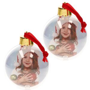 2x stuks DIY foto/fotolijst kunststof kerstballen transparant 8 cm -