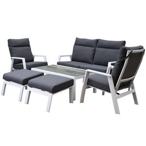 AVH-Outdoor Vegas stoel bank loungeset 6 delig verstelbaar aluminium wit