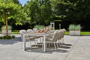 SUNS tuinmeubelen Savona Tuintafel | Mat Wit met 6 Nappa tuinstoelen