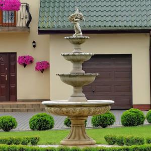 Gartentraum.de Großer Kaskaden Springbrunnen mit vier Brunnenschalen und Figur - Junge mit Vogel - Ivano / Sahara