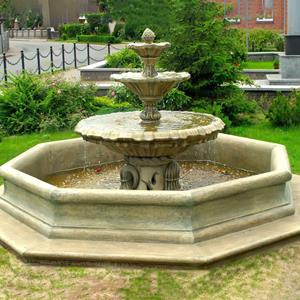 Gartentraum.de Garten Springbrunnen Set aus Steinguss - Kaskadenbrunnen mit Umrandung und Pumpe - Virginia / Calabria