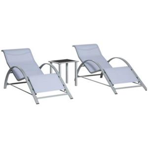Sunny Tuinset 3-delig - ligstoelen met bijzettafel - Grijs