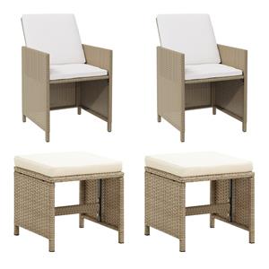 Tuinstoelen 2 st met voetenbanken poly rattan beige