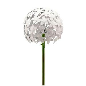 Gartentraum.de Farbige Blütenfigur 3D aus Metall als Gartenstecker - Lauchblüte / 110x16cm (HxBxT) / Weiß