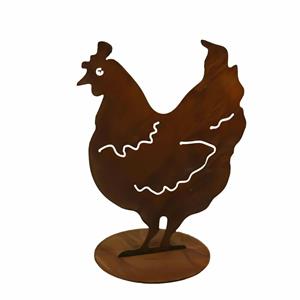 Gartentraum.de Hühnerfigur in Rostoptik auf Standfuß - lebensgroß - Huhn Tijana