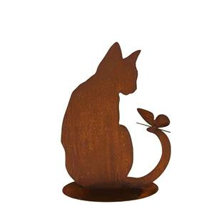 Gartentraum.de Sitzende Katzen Eisenfigur in Rostoptikmit Schmetterling - Fila Alando