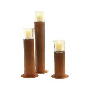 Gartentraum.de Windlicht Kerzenständer aus Metall mit Glas - Rost - Lumina Venti / 43x22cm (HxDm)