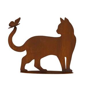 Gartentraum.de Katzenskulptur stehend in Lebensgröße mit Schmetterling - Eisen - Fila mit Schmetterling