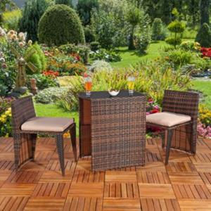 Mucola Sitzmöbel Gartengarnitur Platzsparend aus Polyrattan in Braun mit Tisch & Sitzkissen braun