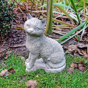 Gartentraum.de Sitzende Katzen Dekofigur aus Steinguss - Skulptur für draußen - Clara / Olimpia