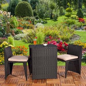 Mucola 3tlg. Polyrattan Lounge Gartenset Sitzgruppe in Schwarz Tisch mit 2 Stühlen schwarz