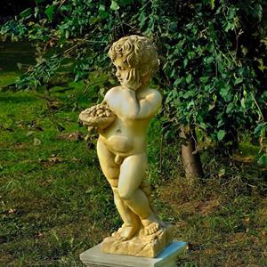 Gartentraum.de Kunstvolle Amorfigur aus Steinguss für den Garten mit Obstkorb - Nicolo / Olimpia