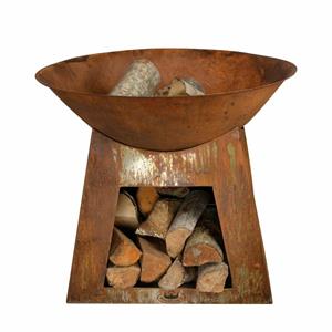 Gartentraum.de Feuerschale mit Holzfach in Rostoptik aus Eisen - Riosea