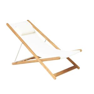 Gartentraum.de Garten Relax Stuhl aus Teakholz & Textilene - modern - Harriett Liegestuhl / Weiß