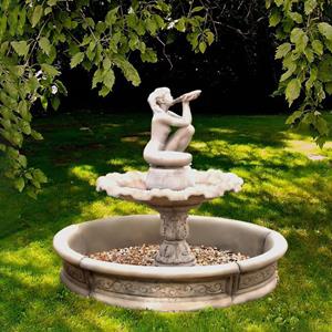 Gartentraum.de Kleiner Garten Springbrunnen inklusive Becken und Pumpe - trinkendes Mädchen - Rosanna / Olimpia
