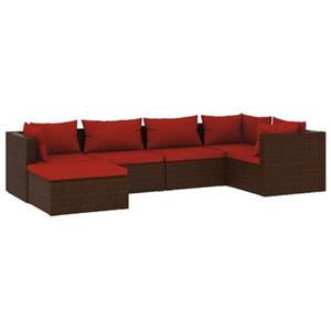 VidaXL 6-delige Loungeset met kussens poly rattan bruin