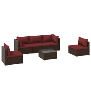 VidaXL 6-delige Loungeset met kussens poly rattan bruin