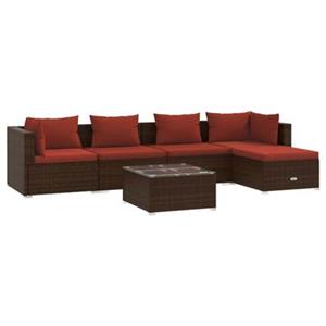 VidaXL 6-delige Loungeset met kussens poly rattan bruin