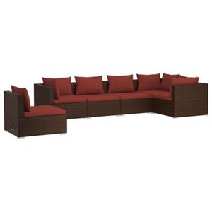 VidaXL 6-delige Loungeset met kussens poly rattan bruin