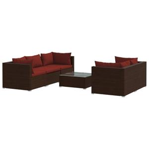 VidaXL 6-delige Loungeset met kussens poly rattan bruin