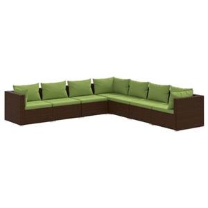 VidaXL 7-delige Loungeset met kussens poly rattan bruin