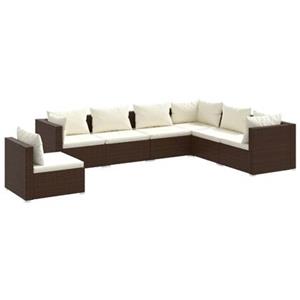 VidaXL 7-delige Loungeset met kussens poly rattan bruin