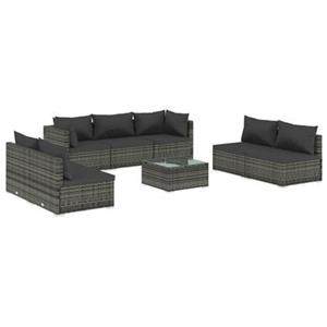 VidaXL 8-delige Loungeset met kussens poly rattan grijs