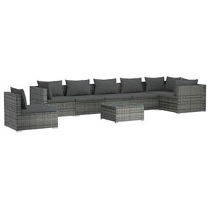 VidaXL 8-delige Loungeset met kussens poly rattan grijs