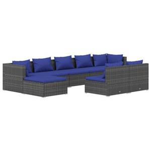 VidaXL 9-delige Loungeset met kussens poly rattan grijs