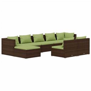 VidaXL 9-delige Loungeset met kussens poly rattan bruin