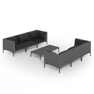 VidaXL 7-delige Loungeset met kussens poly rattan donkergrijs