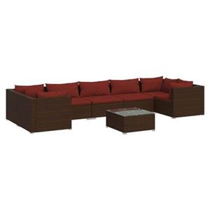 VidaXL 8-delige Loungeset met kussens poly rattan bruin