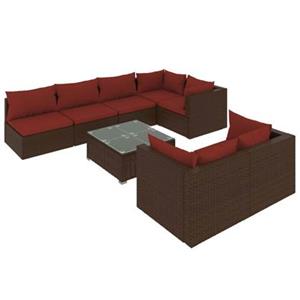 VidaXL 8-delige Loungeset met kussens poly rattan bruin