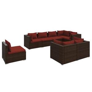 VidaXL 8-delige Loungeset met kussens poly rattan bruin