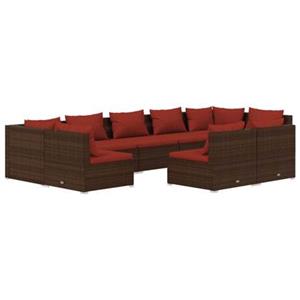 VidaXL 9-delige Loungeset met kussens poly rattan bruin