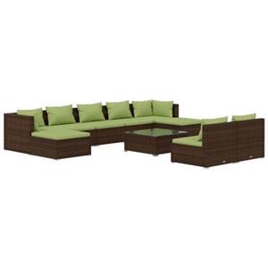 VidaXL 10-delige Loungeset met kussens poly rattan bruin