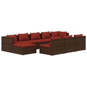 VidaXL 10-delige Loungeset met kussens poly rattan bruin