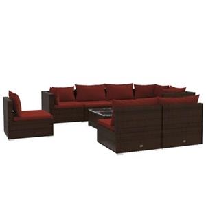 VidaXL 9-delige Loungeset met kussens poly rattan bruin