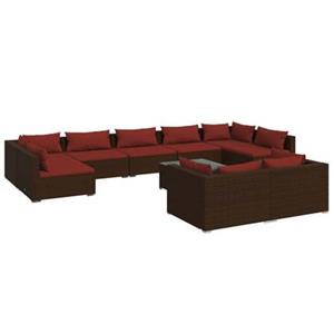 VidaXL 9-delige Loungeset met kussens poly rattan bruin