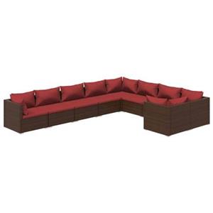 VidaXL 9-delige Loungeset met kussens poly rattan bruin