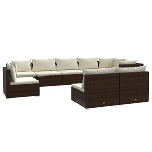 VidaXL 9-delige Loungeset met kussens poly rattan bruin