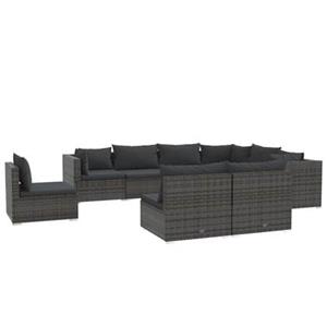 VidaXL 9-delige Loungeset met kussens poly rattan grijs