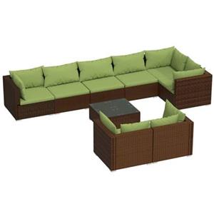 VidaXL 9-delige Loungeset met kussens poly rattan bruin