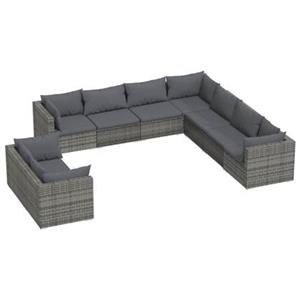 VidaXL 9-delige Loungeset met kussens poly rattan grijs