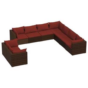 VidaXL 9-delige Loungeset met kussens poly rattan bruin